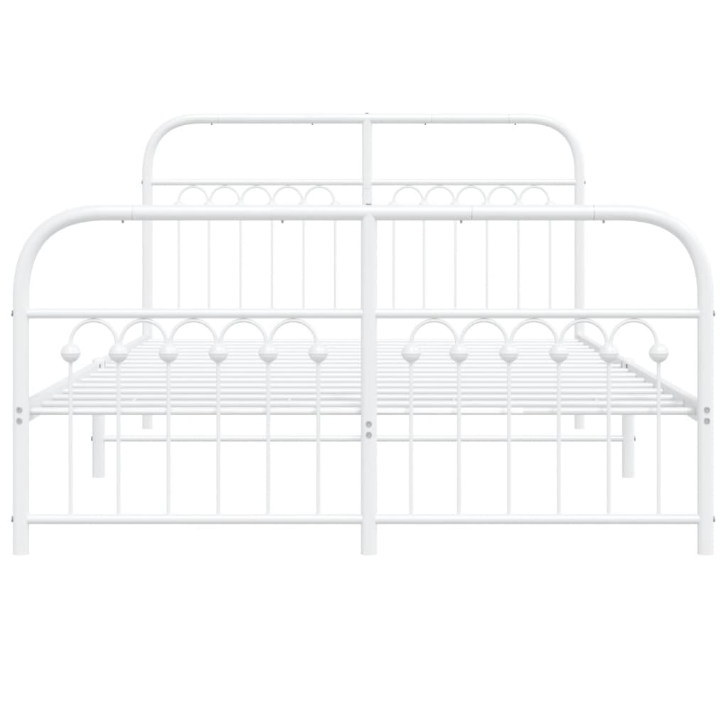 Bed frame with head and footboard metal white 137x190 cm
