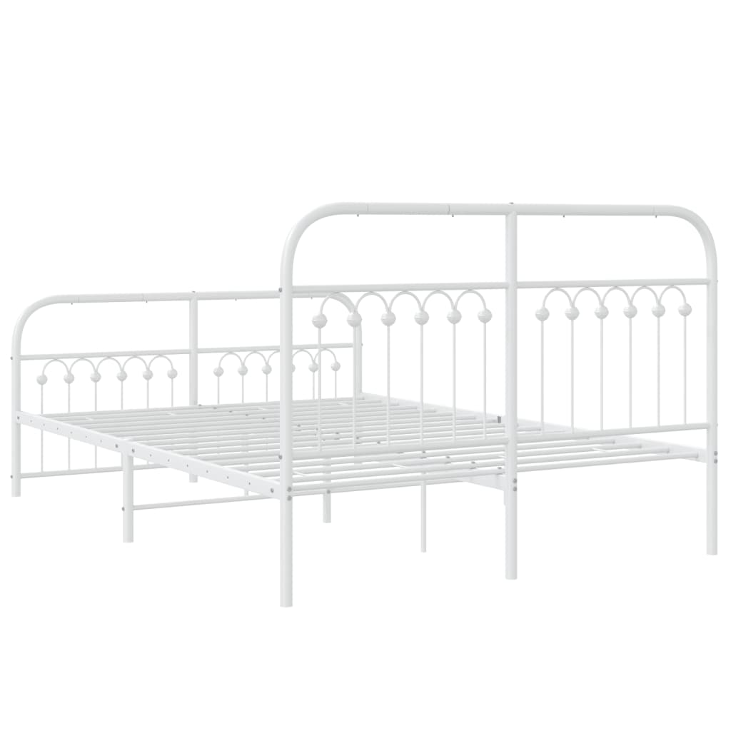 Bed frame with head and footboard metal white 137x190 cm