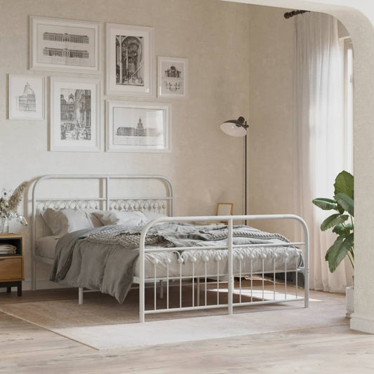 Bed frame with head and footboard metal white 137x190 cm
