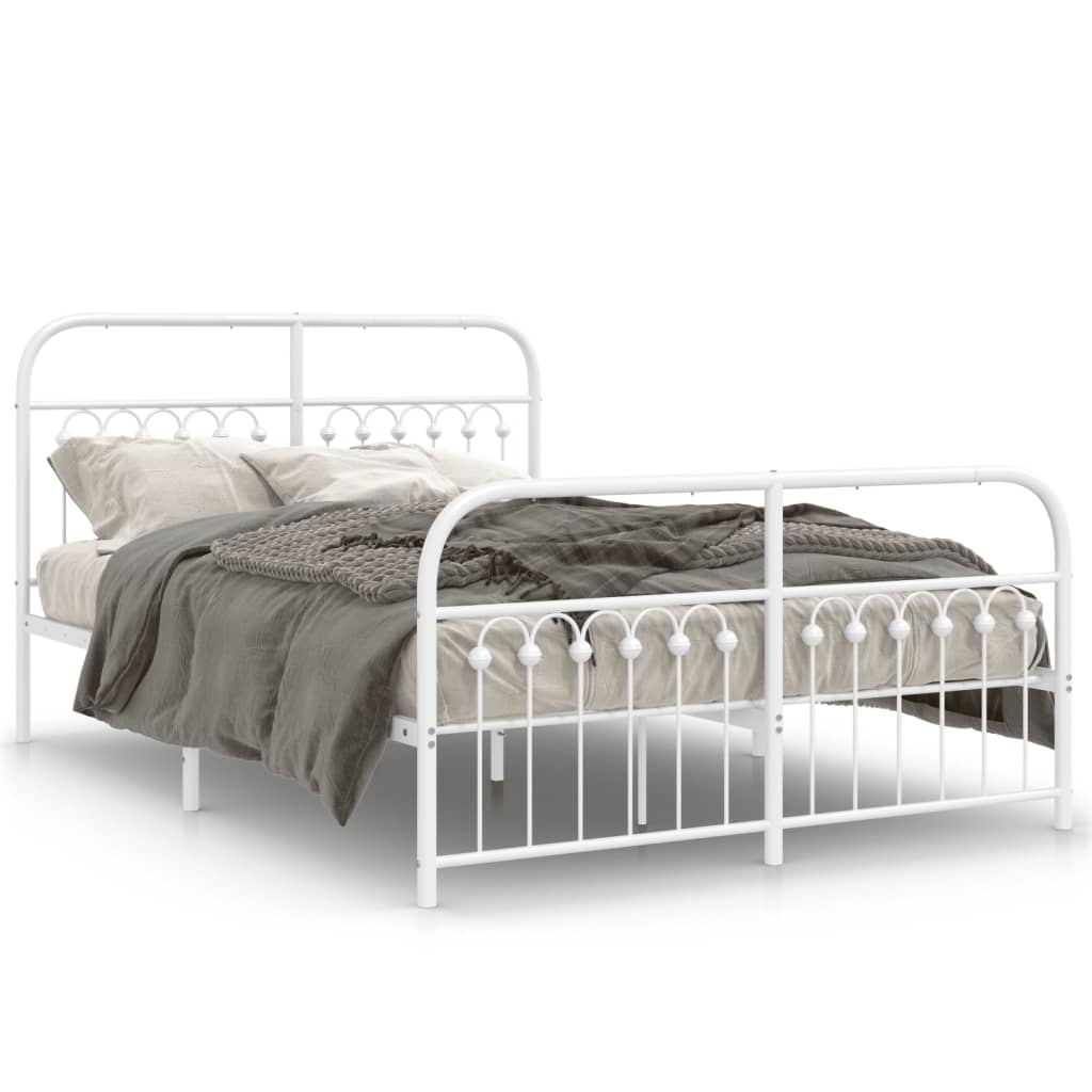 Bed frame with head and footboard metal white 140x190 cm