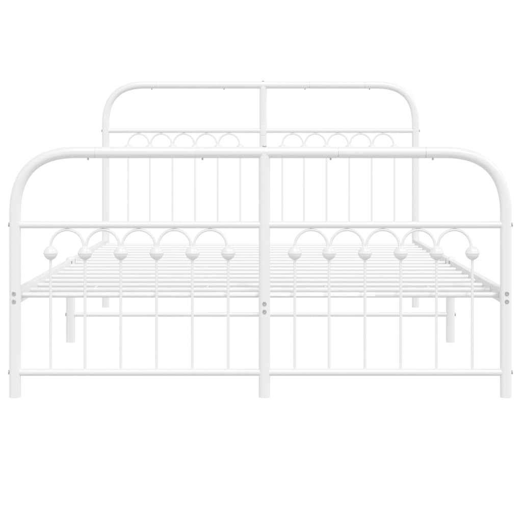Bed frame with head and footboard metal white 140x190 cm