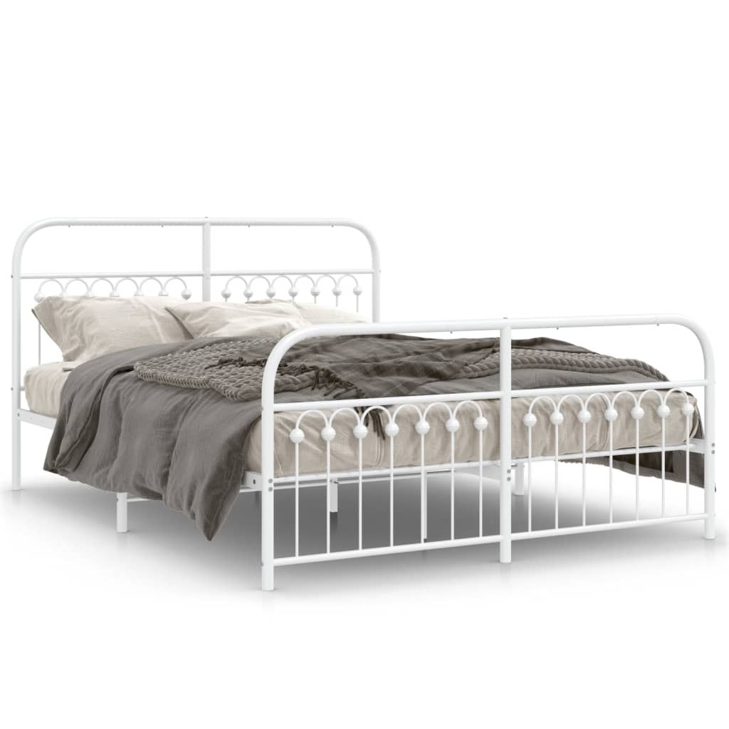 Bed frame with head and footboard metal white 150x200 cm