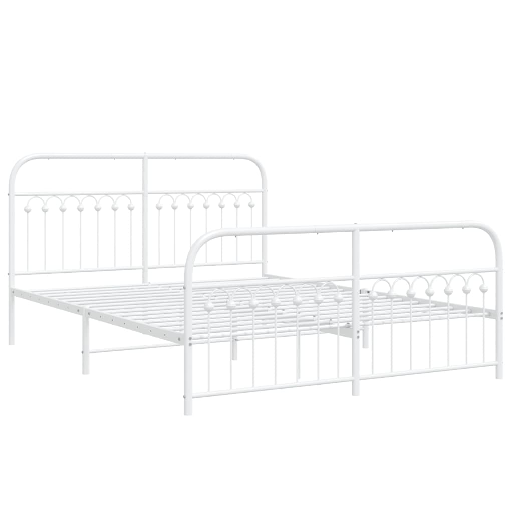 Bed frame with head and footboard metal white 150x200 cm