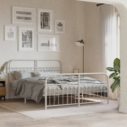 Bed frame with head and footboard metal white 150x200 cm