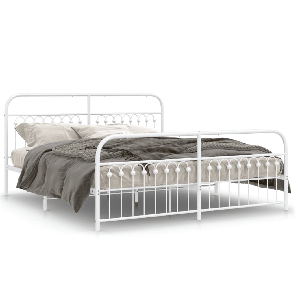 Bed frame with head and footboard metal white 183x203 cm