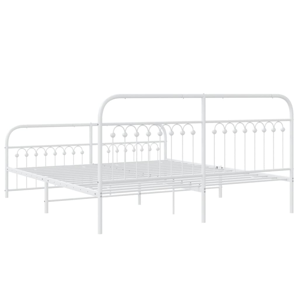 Bed frame with head and footboard metal white 183x203 cm
