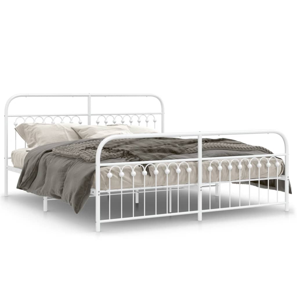 Bed frame with head and footboard metal white 183x213 cm
