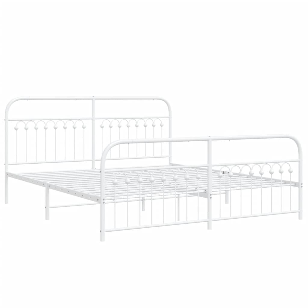Bed frame with head and footboard metal white 183x213 cm