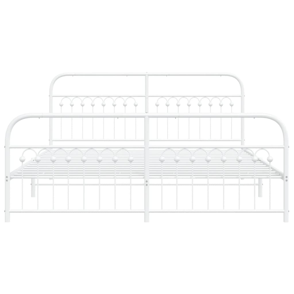Bed frame with head and footboard metal white 183x213 cm