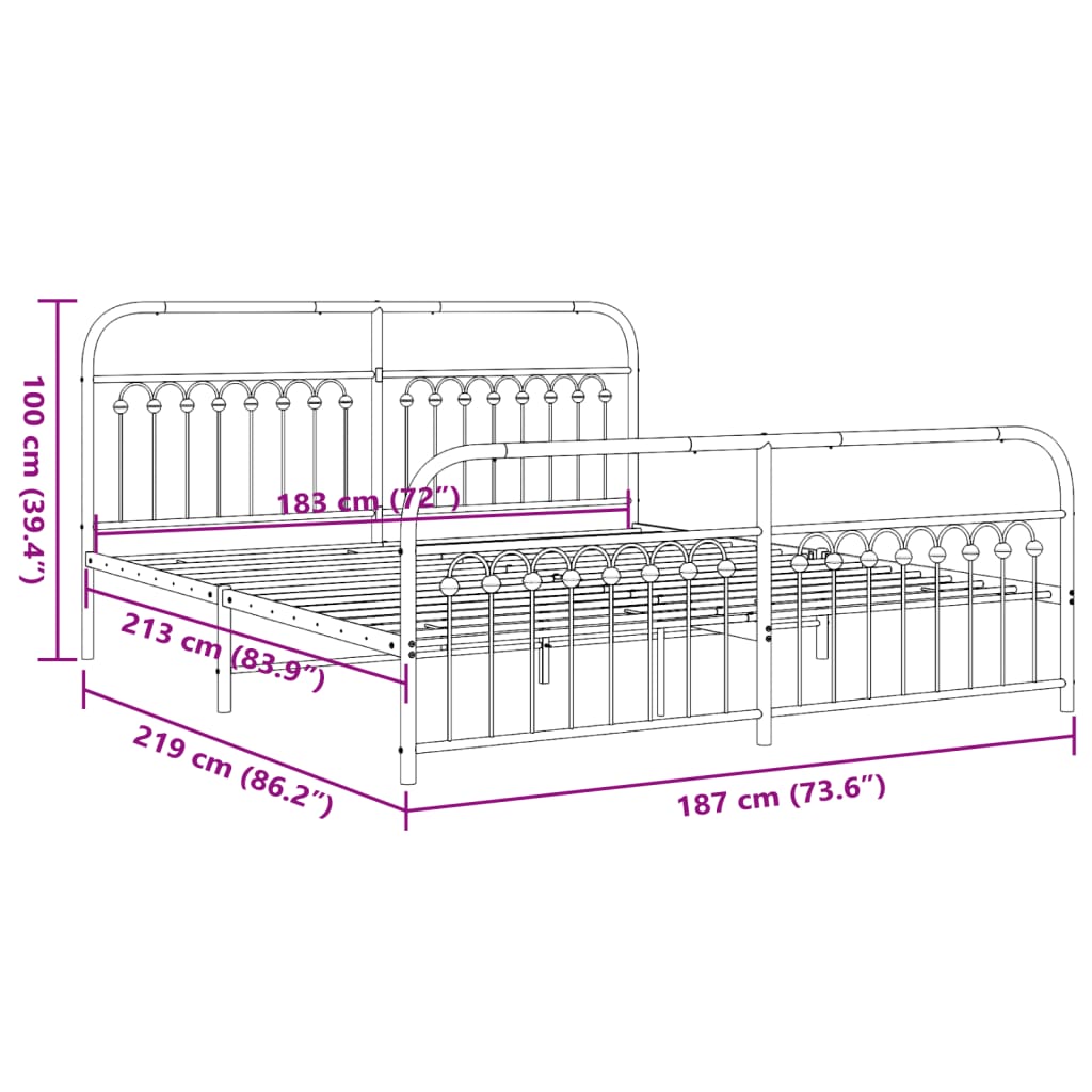 Bed frame with head and footboard metal white 183x213 cm