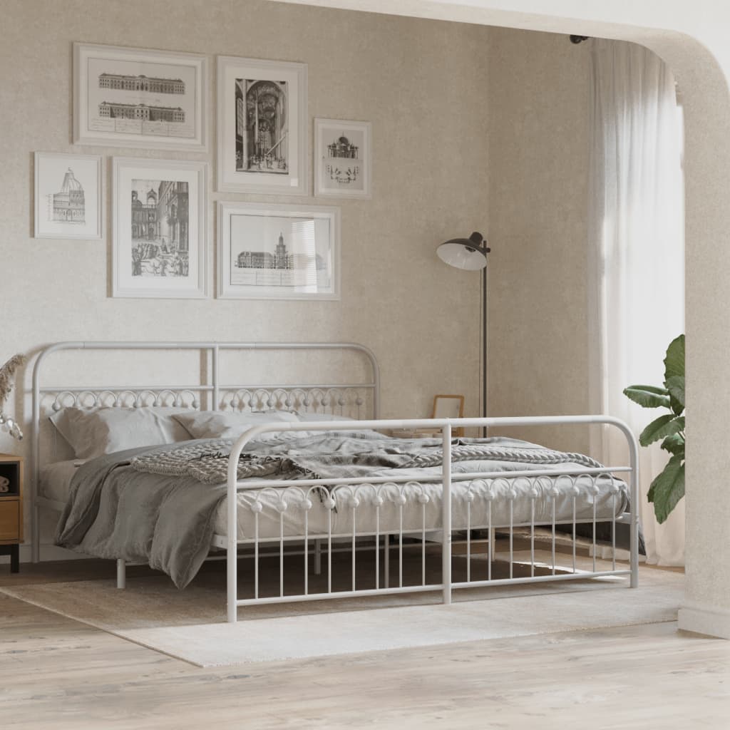 Bed frame with head and footboard metal white 183x213 cm