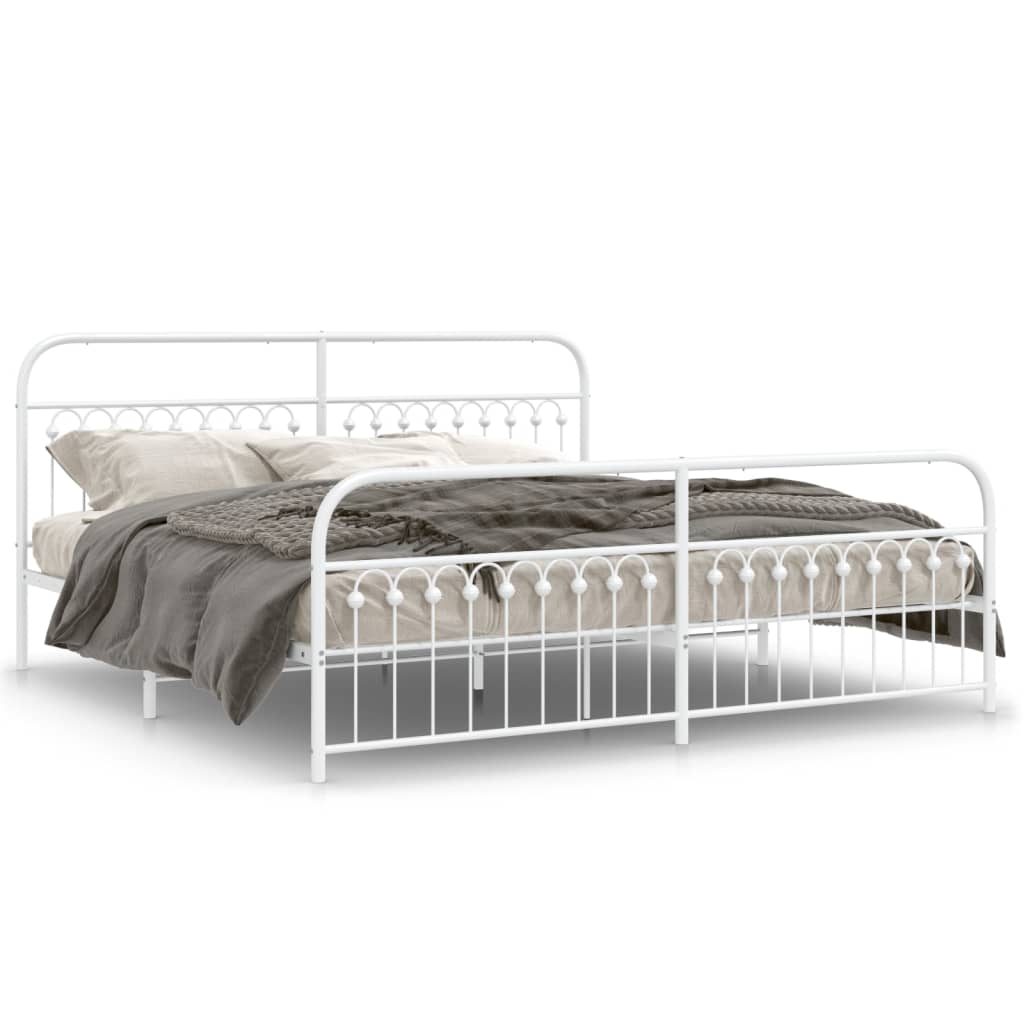Bed frame with head and footboard metal white 193x203 cm
