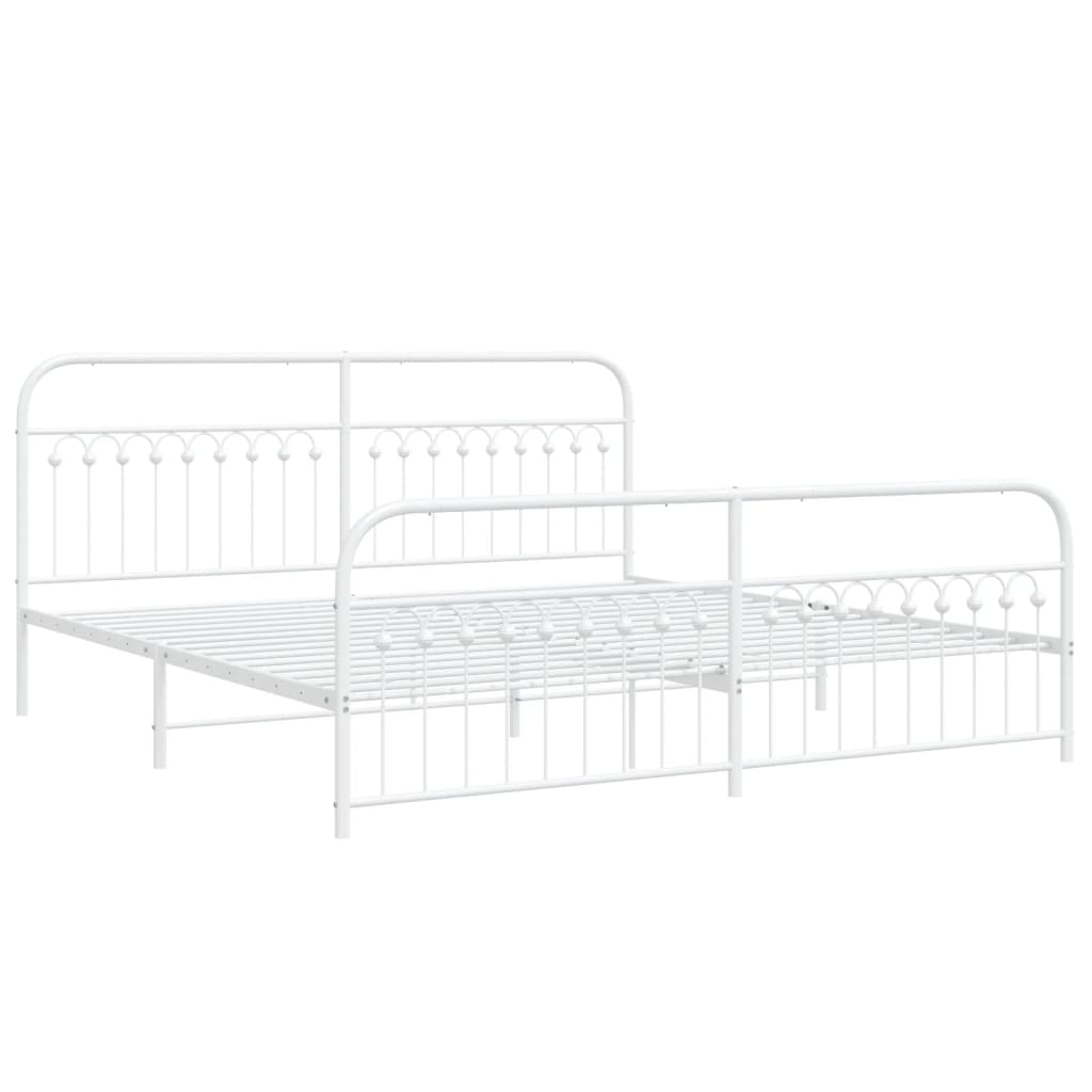 Bed frame with head and footboard metal white 193x203 cm