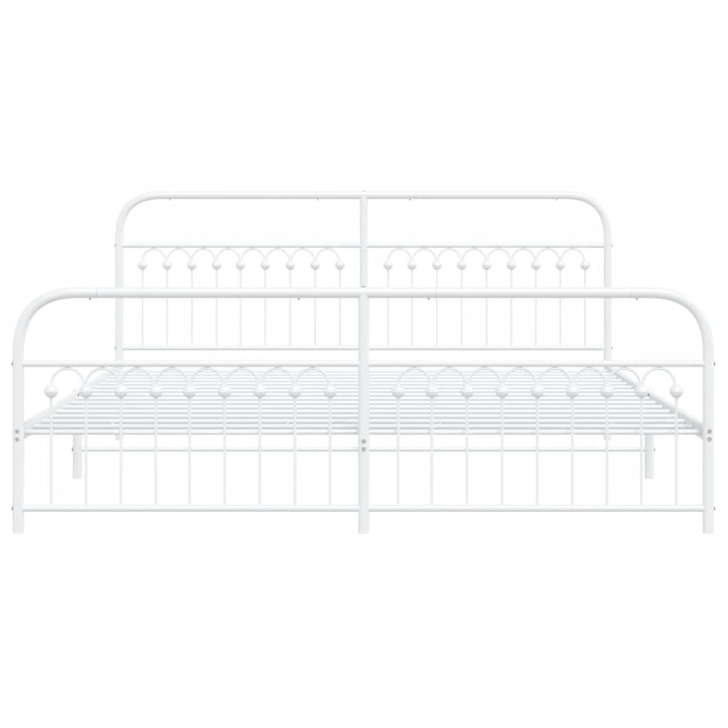 Bed frame with head and footboard metal white 193x203 cm