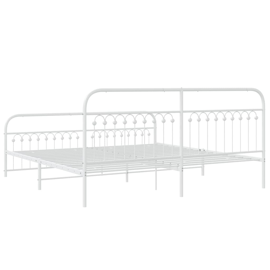 Bed frame with head and footboard metal white 193x203 cm