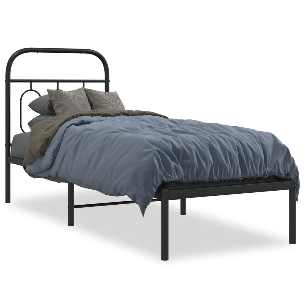 Bed frame with headboard metal black 75x190 cm