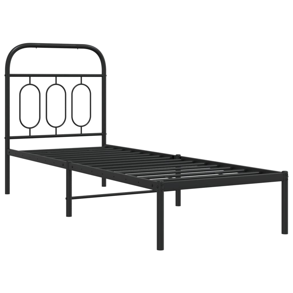 Bed frame with headboard metal black 75x190 cm