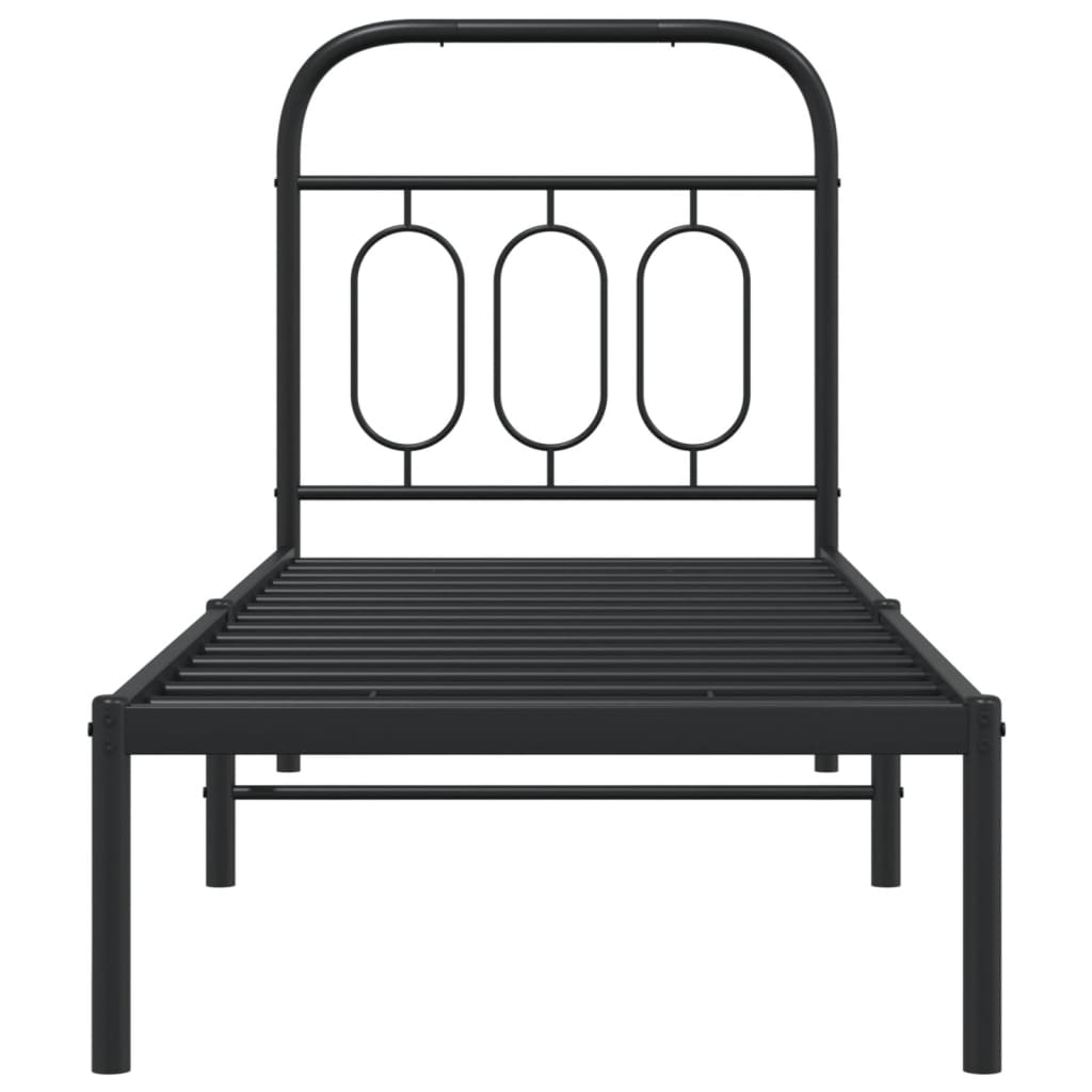 Bed frame with headboard metal black 75x190 cm