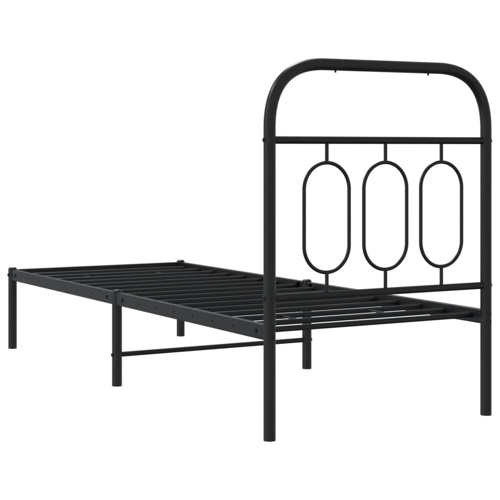 Bed frame with headboard metal black 75x190 cm