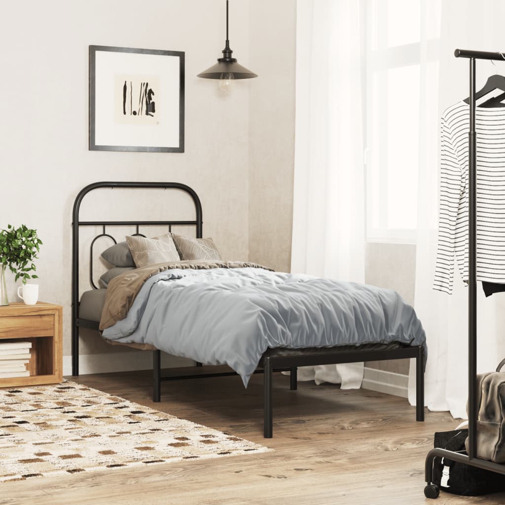 Bed frame with headboard metal black 75x190 cm