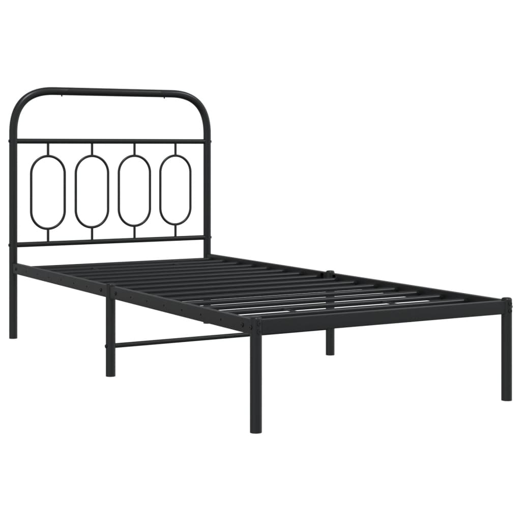 Bed frame with headboard metal black 90x190 cm