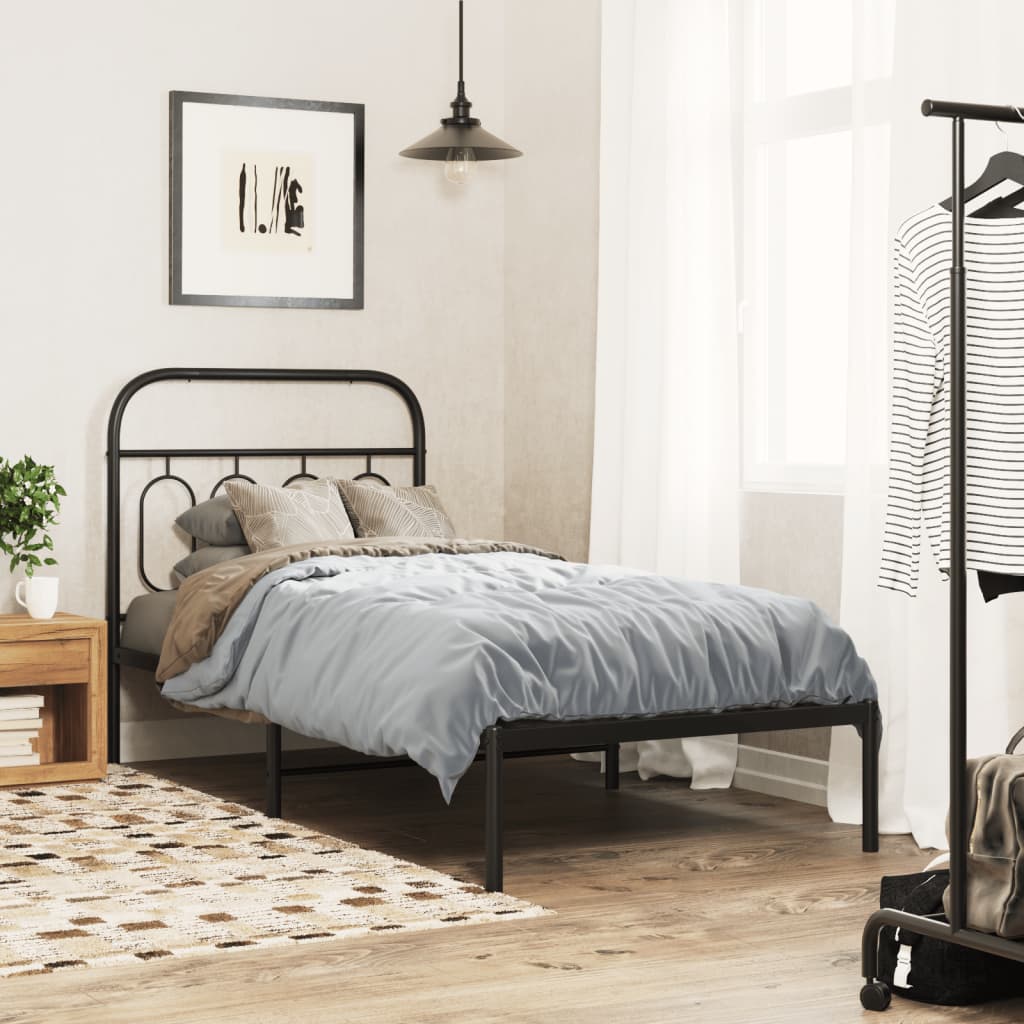 Bed frame with headboard metal black 90x190 cm