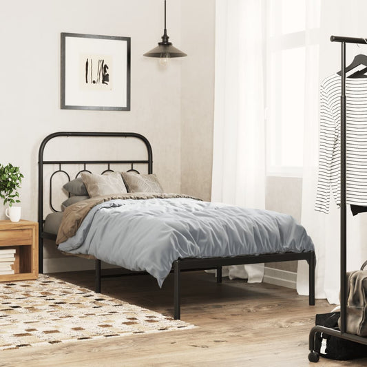 Bed frame with headboard metal black 90x190 cm