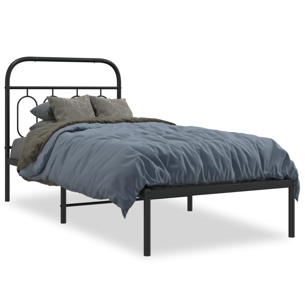 Bed frame with headboard metal black 90x200 cm