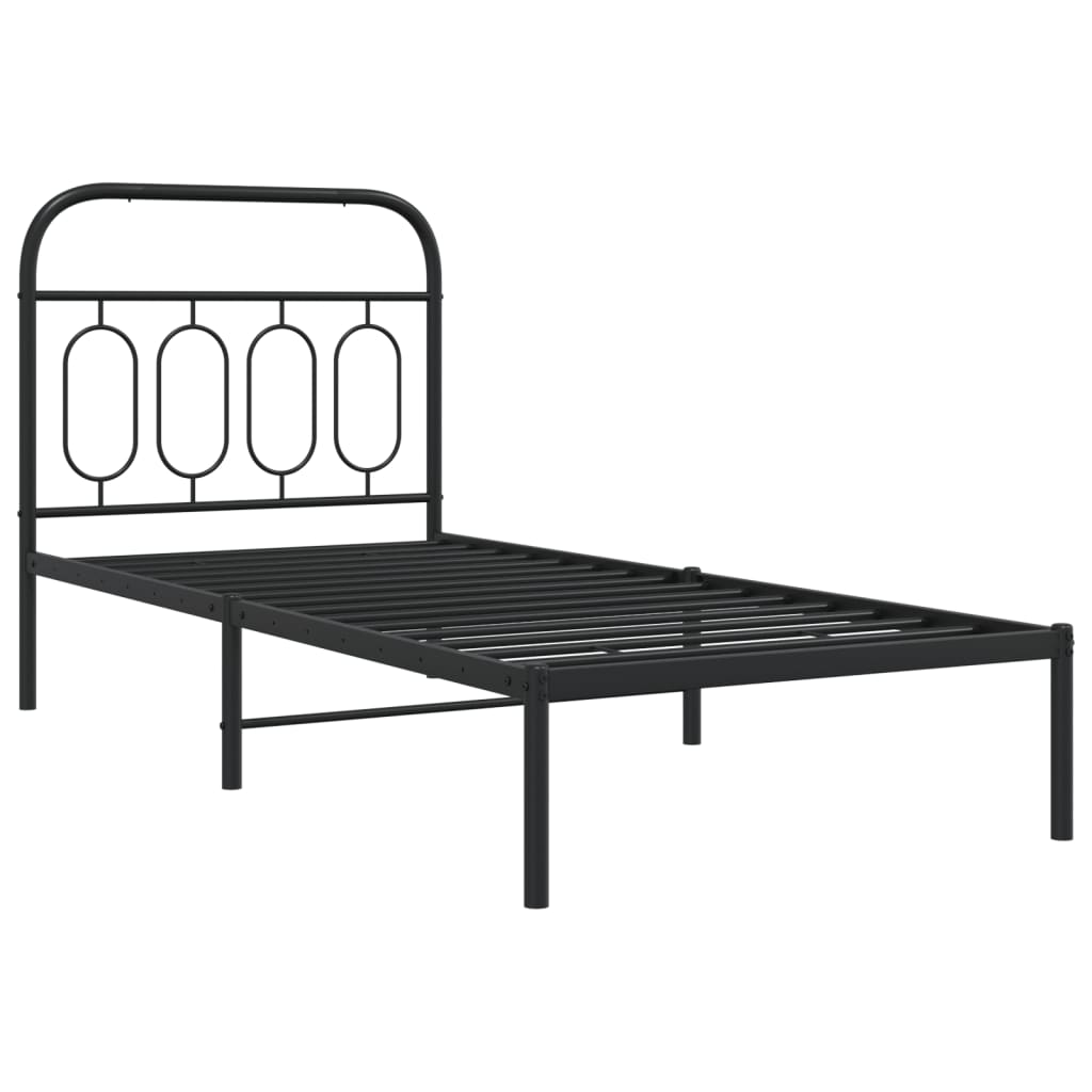 Bed frame with headboard metal black 90x200 cm