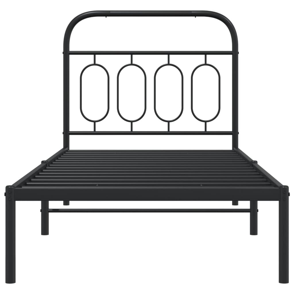 Bed frame with headboard metal black 90x200 cm