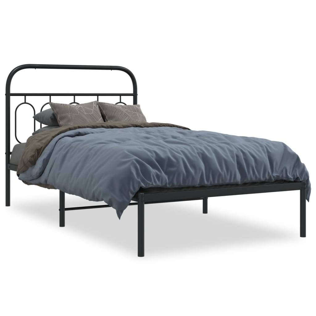 Bed frame with headboard metal black 100x190 cm