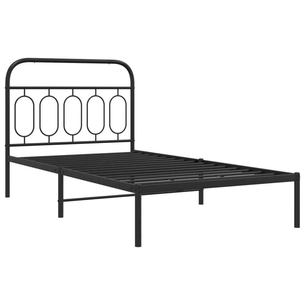 Bed frame with headboard metal black 100x190 cm