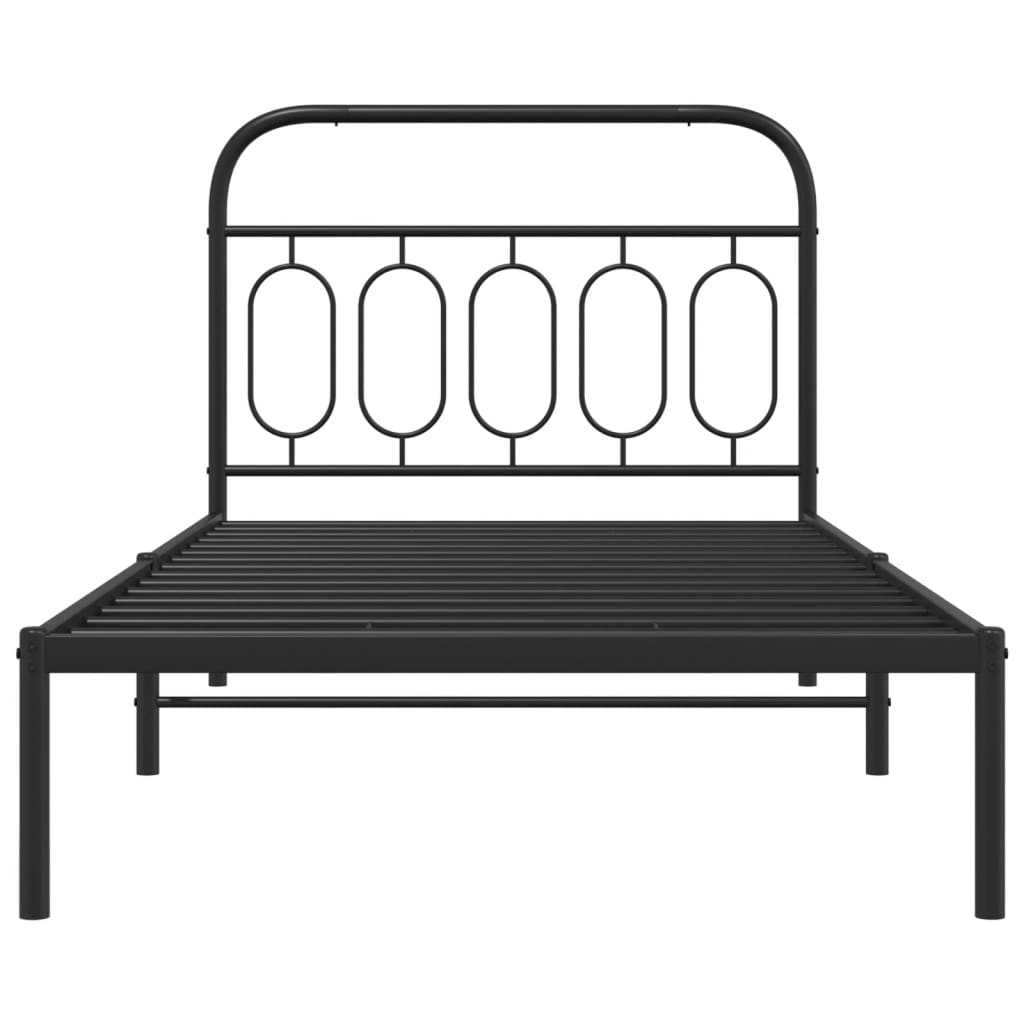 Bed frame with headboard metal black 100x190 cm