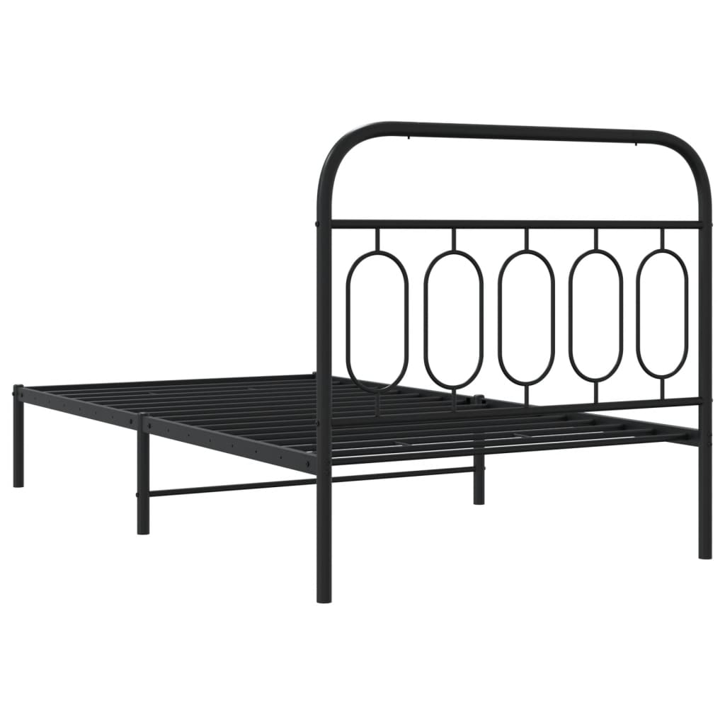 Bed frame with headboard metal black 100x190 cm