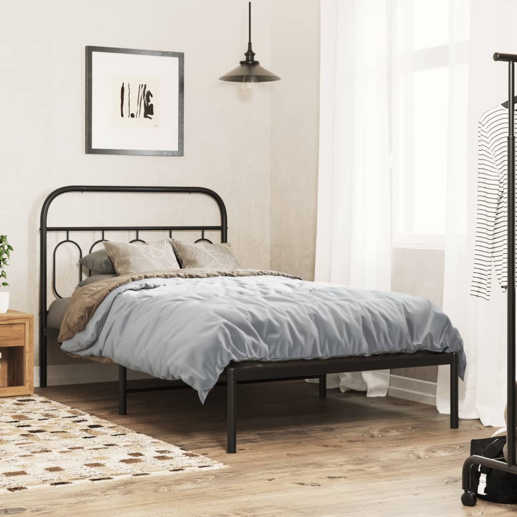 Bed frame with headboard metal black 100x190 cm