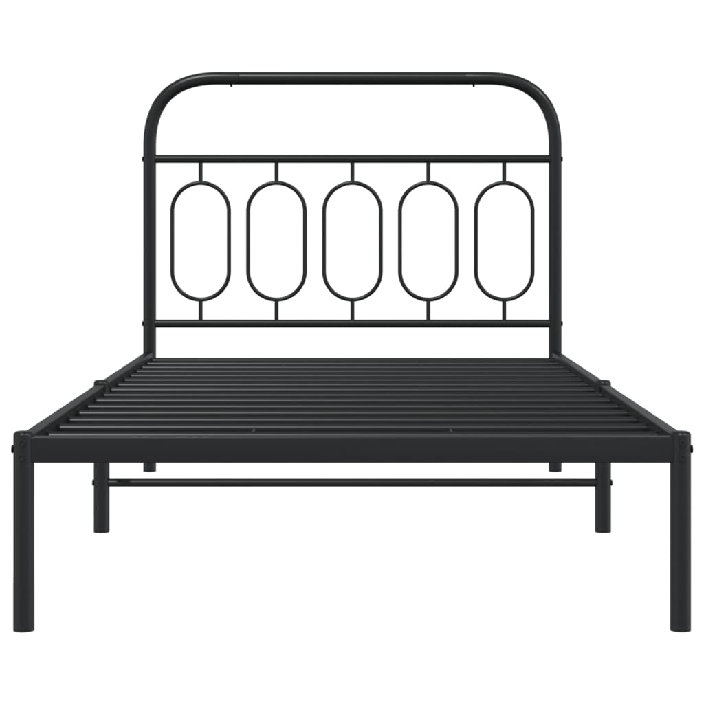 Bed frame with headboard metal black 107x203 cm