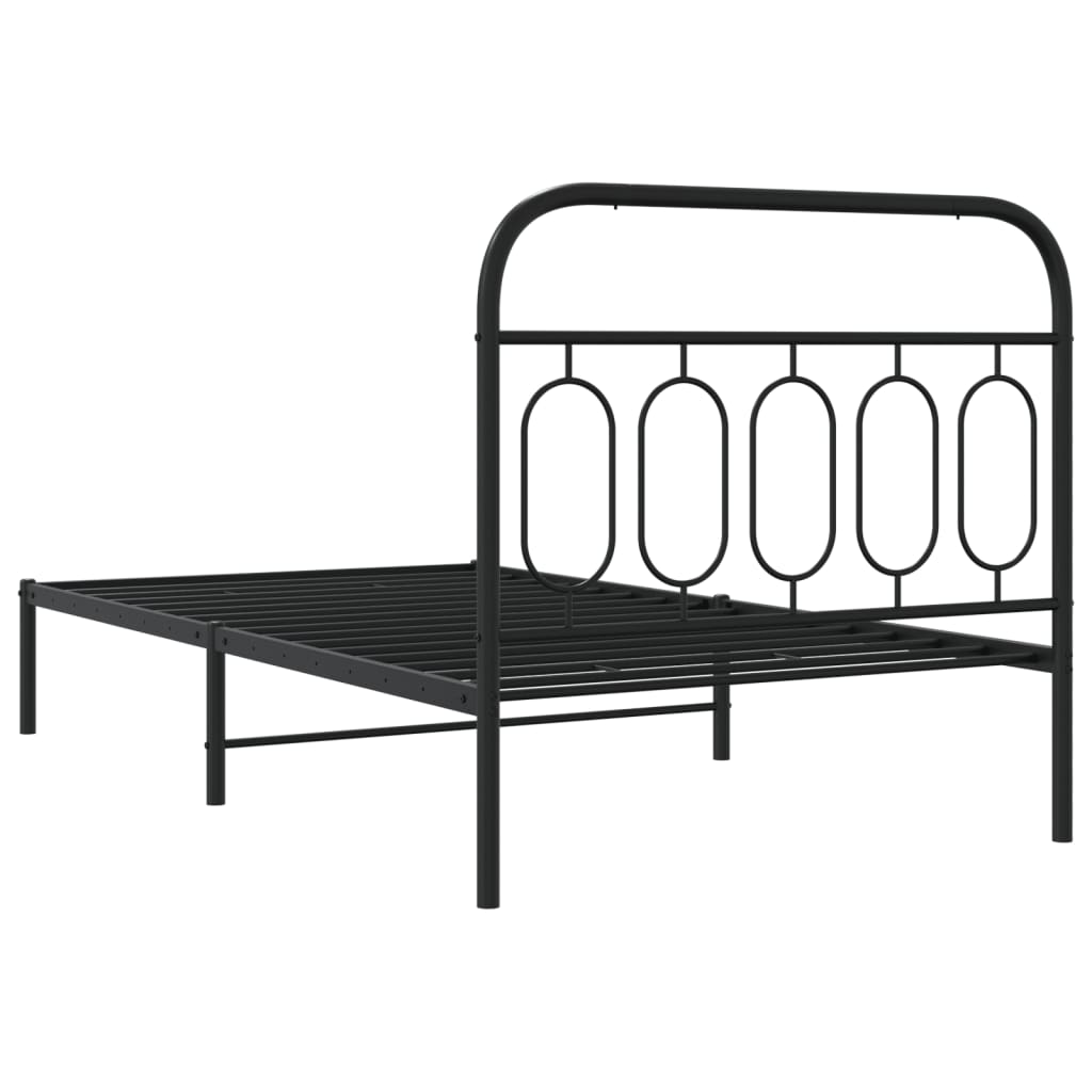 Bed frame with headboard metal black 107x203 cm