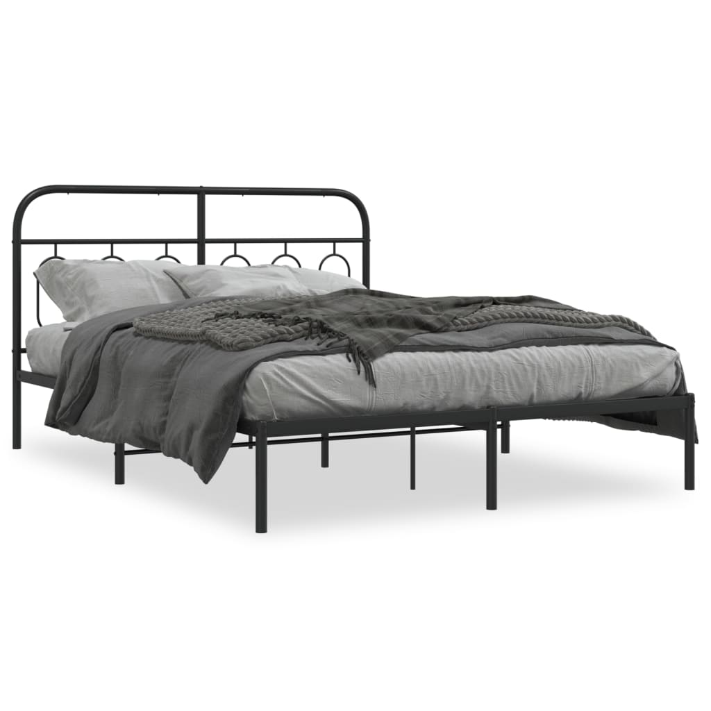 Bed frame with headboard metal black 135x190 cm
