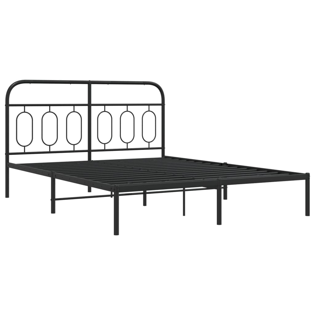 Bed frame with headboard metal black 135x190 cm