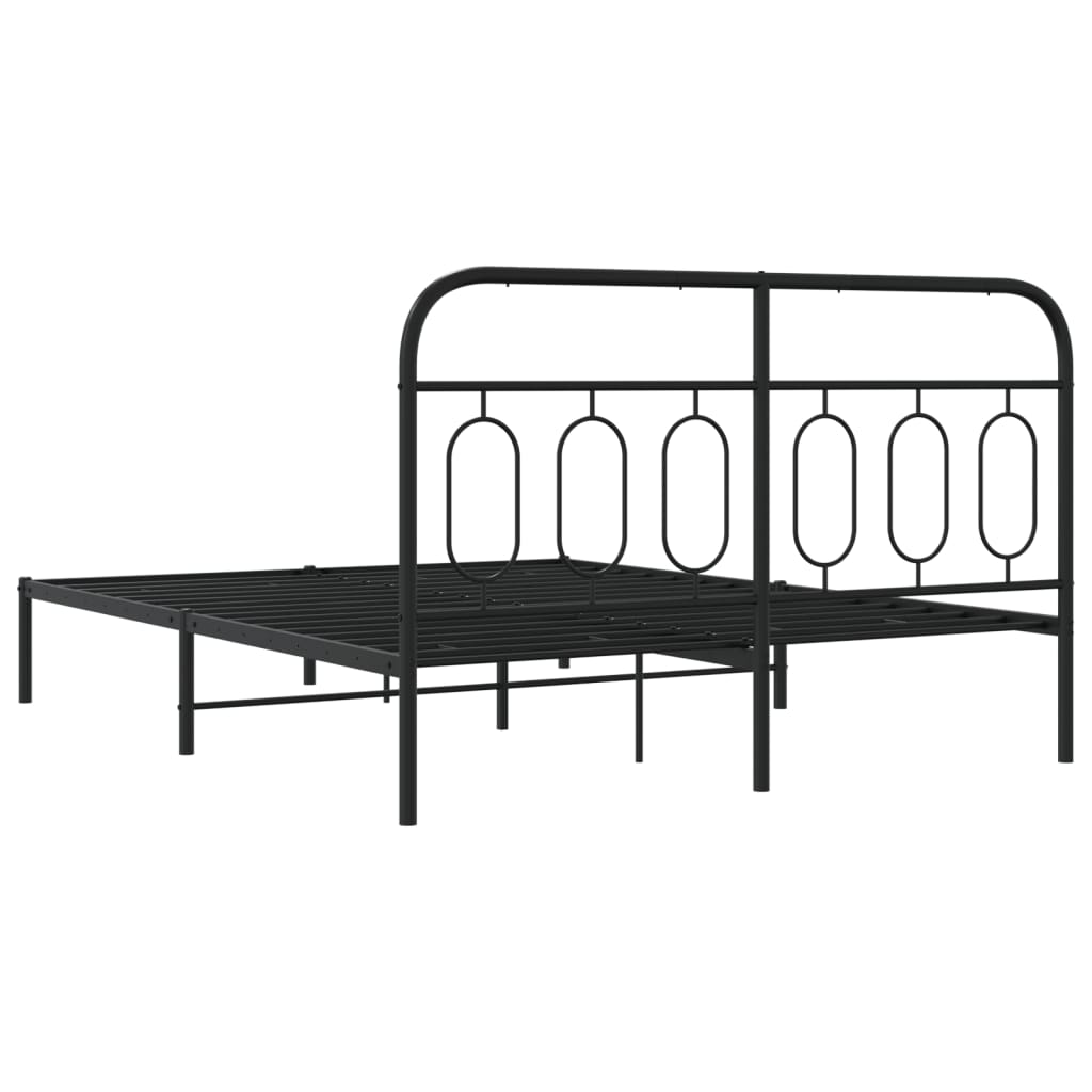 Bed frame with headboard metal black 135x190 cm