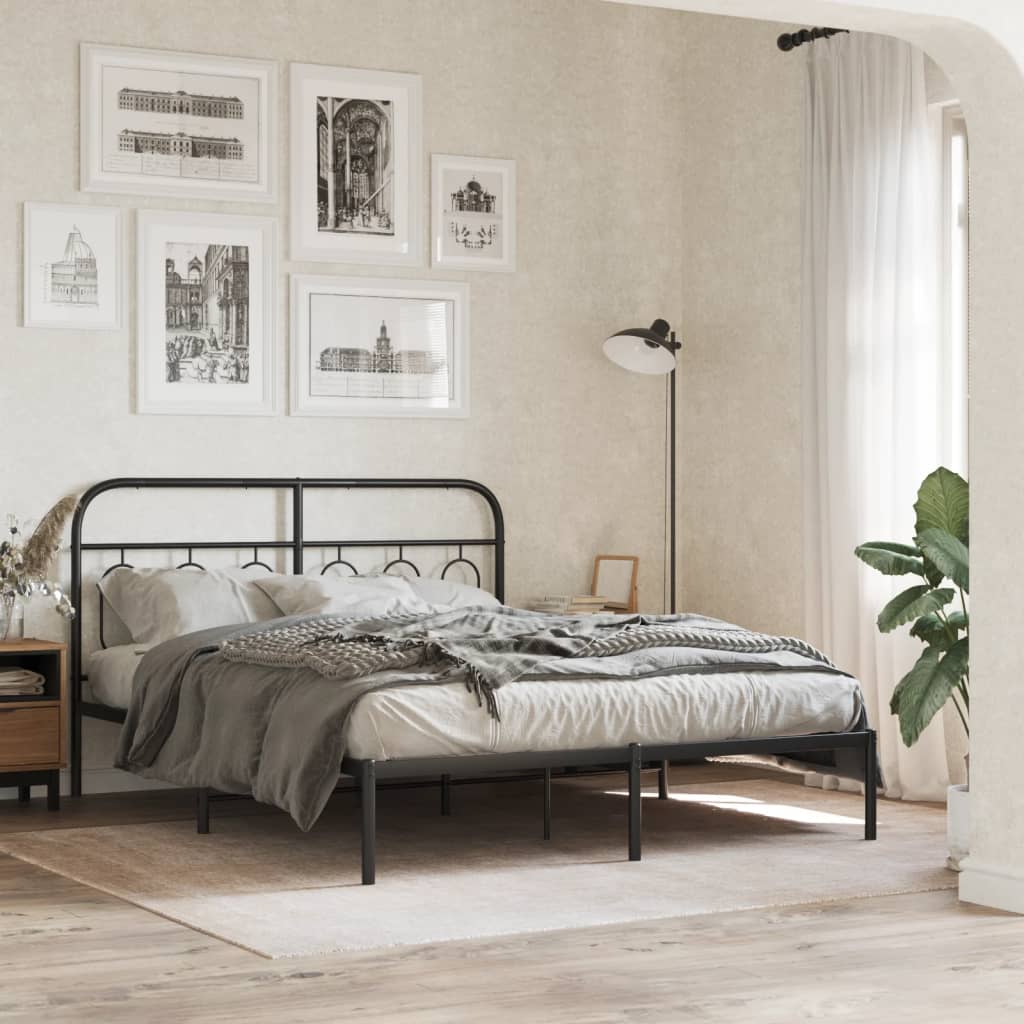 Bed frame with headboard metal black 135x190 cm