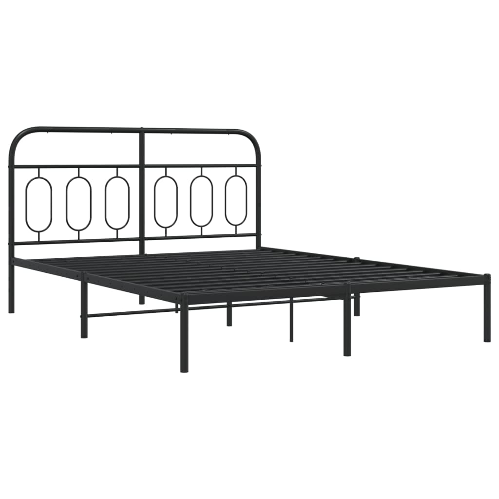 Bed frame with headboard metal black 140x190 cm