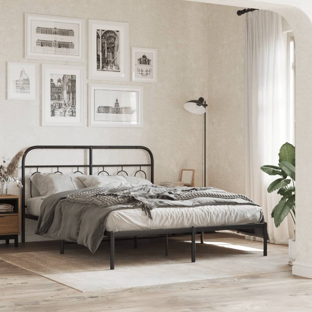 Bed frame with headboard metal black 140x190 cm