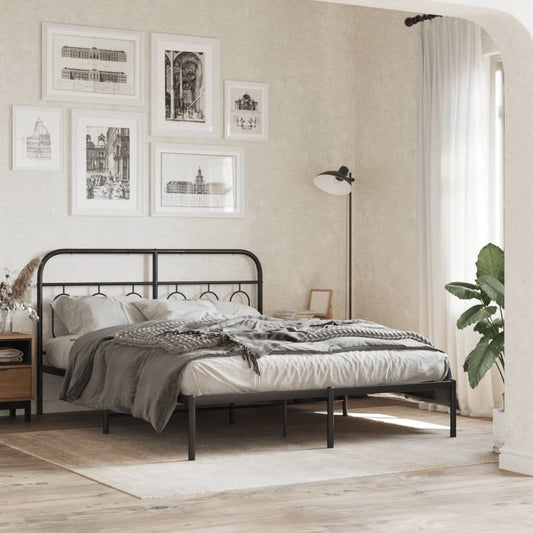 Bed frame with headboard metal black 140x190 cm