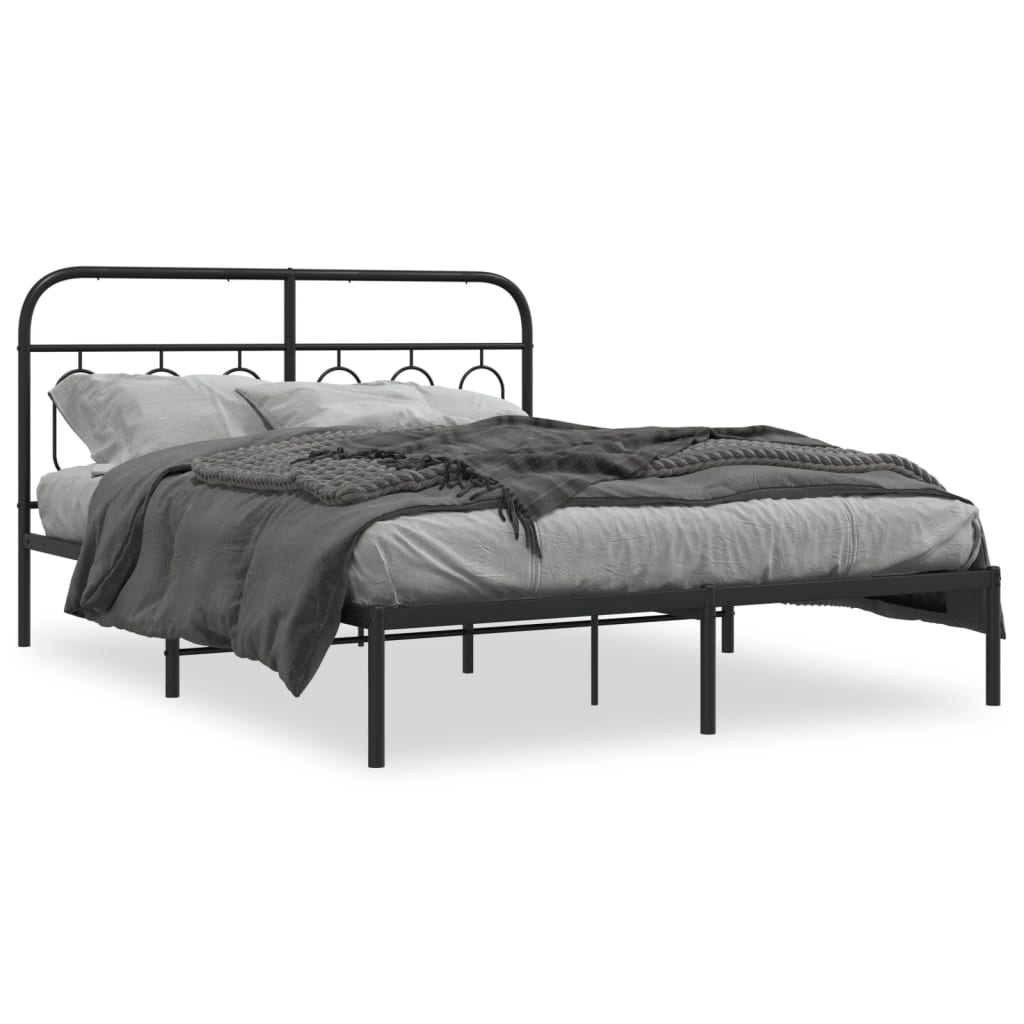 Bed frame with headboard metal black 140x200 cm