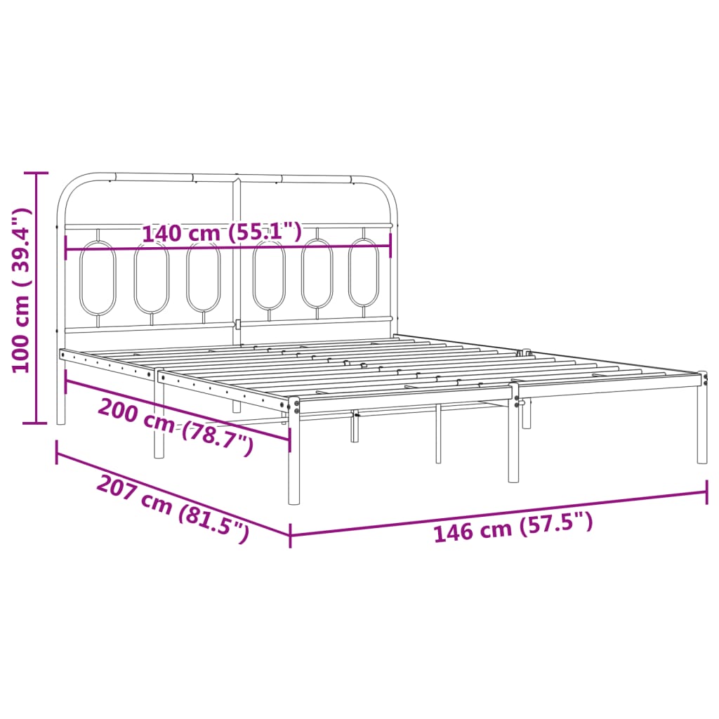 Bed frame with headboard metal black 140x200 cm