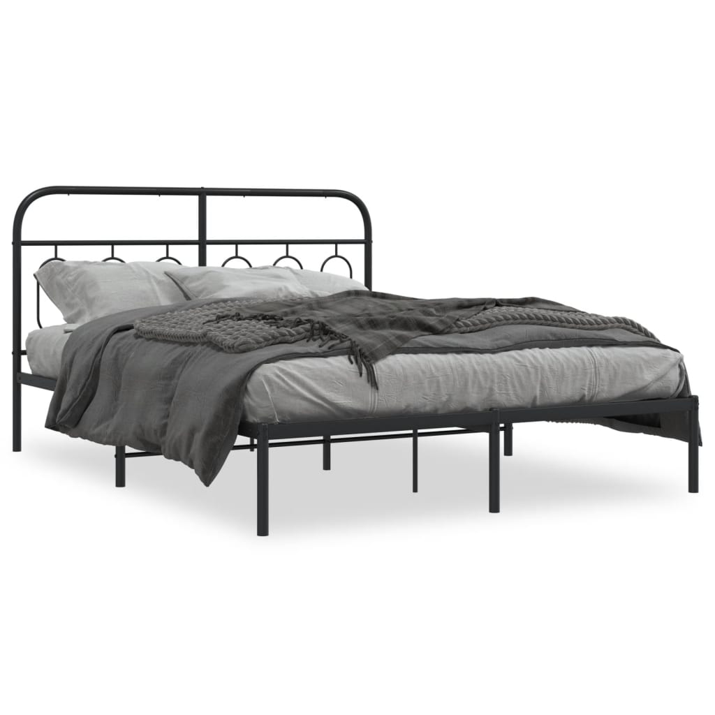 Bed frame with headboard metal black 150x200 cm
