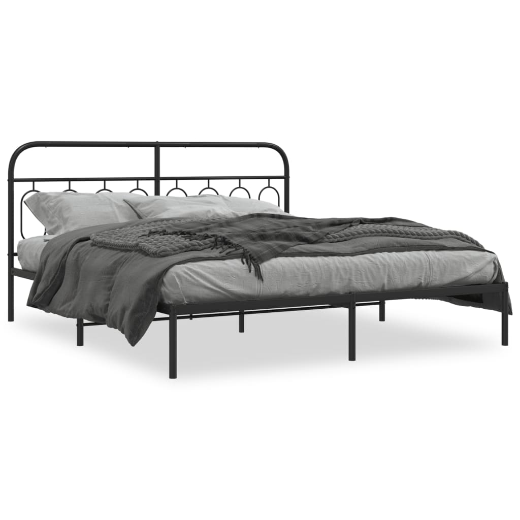 Bed frame with headboard metal black 180x200 cm