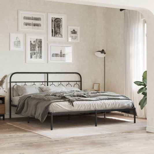Bed frame with headboard metal black 180x200 cm