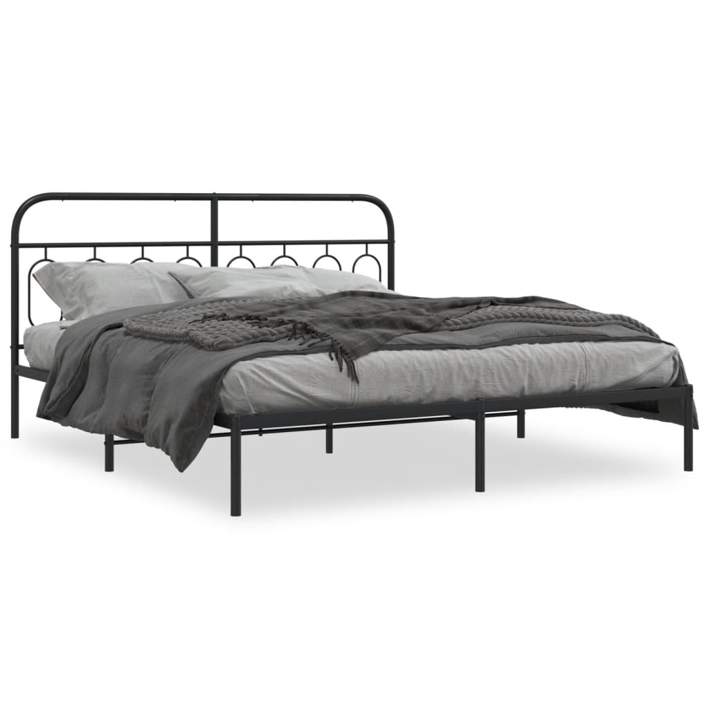 Bed frame with headboard metal black 183x213 cm